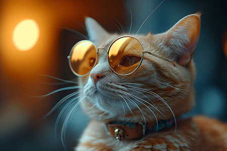 戴着眼镜的可爱猫咪背景图片