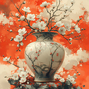 花瓶中的梅花背景图片