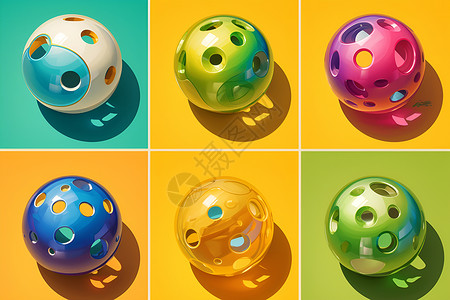 漂浮彩色球体六个小球插画