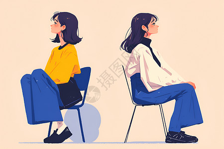 坐姿女孩坐椅子的女孩插画