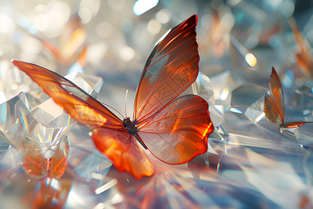 红色玻璃蝴蝶背景图片