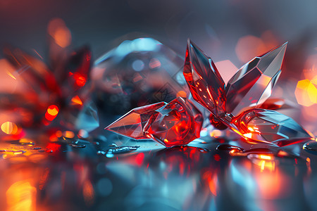水晶装饰晶莹的玻璃花插画