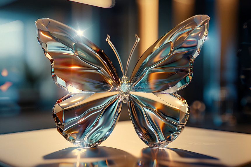 桌子上的玻璃蝴蝶图片