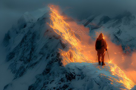 冰冷的人物登上山脉的人插画
