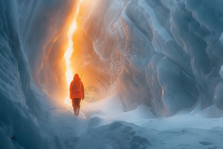 冰冷的人物探险者的冰山旅程插画