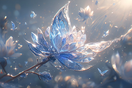 玻璃折射精英的蓝色花蕾插画