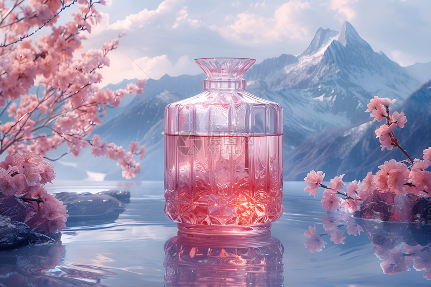 湖光山色中的紫罗兰瓶图片