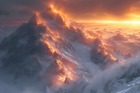 霞光照耀的雪山高清图片