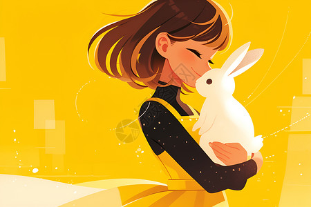 小女孩扮演小兔小女孩抱着小兔插画