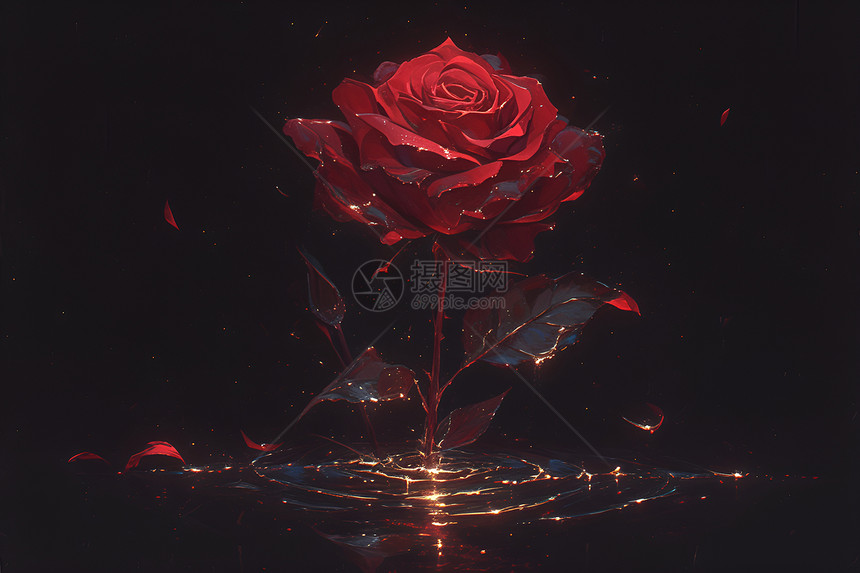 红玫瑰的冰冻瞬间图片