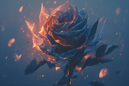 冰花中绽放的炽热玫瑰高清图片