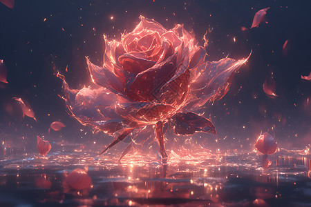 唯美红玫瑰唯美舞动燃火的冰雪红玫瑰插画