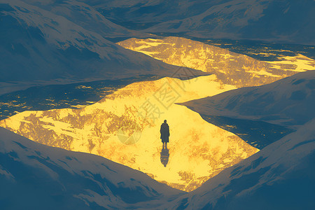 雪地探险云山夜观中的人插画