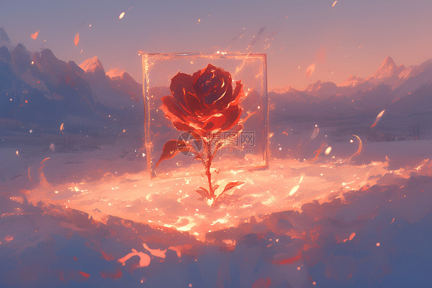 红玫瑰与雪的相遇图片