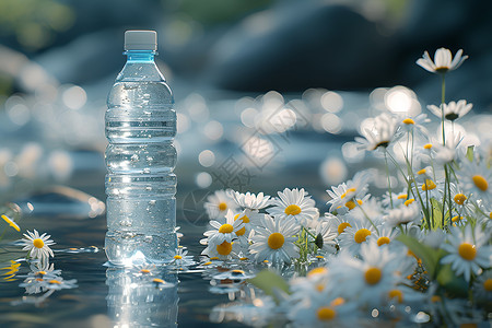 水瓶在宁静的池塘中背景图片