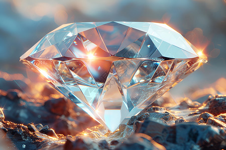 钻石晶体光芒神秘的多面钻石插画
