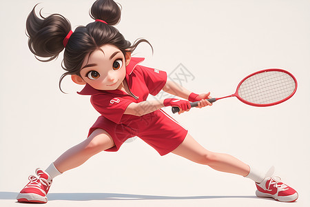 网球卡通红色裙装女孩插画