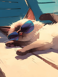 猫咪躺在沙滩上背景图片