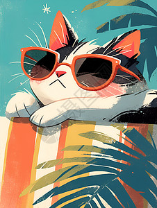 带着猫咪去度假夏日里度假的猫咪插画