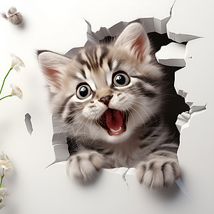 猫咪从墙壁中跳出背景图片