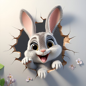 墙角的兔子背景图片