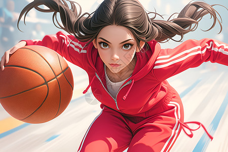 篮球人物女子紧握篮球插画