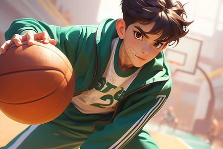 运动场卡通男子拿着一个篮球插画