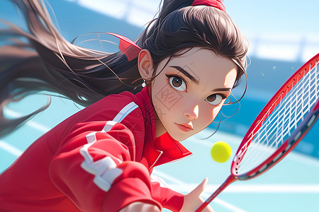 女子网球女子优雅挥网球拍插画