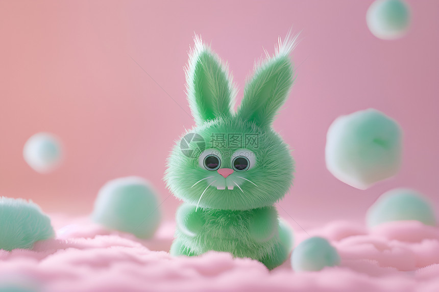 绿色毛绒兔子图片