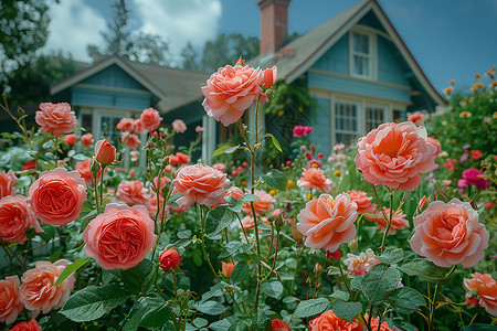 梦幻玫瑰庭院背景图片