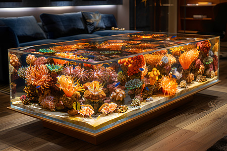 珊瑚礁艺术咖啡桌背景图片