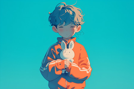 抱泳圈小男孩抱着兔子的小男孩插画