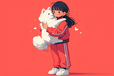 抱着狗小女孩抱着小狗的小女孩插画