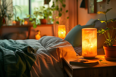 中工卧室卧室中温暖的灯光背景