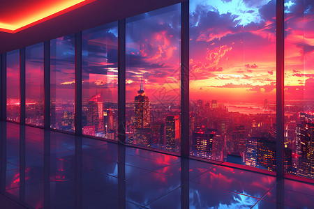 窗外的城市风景背景图片