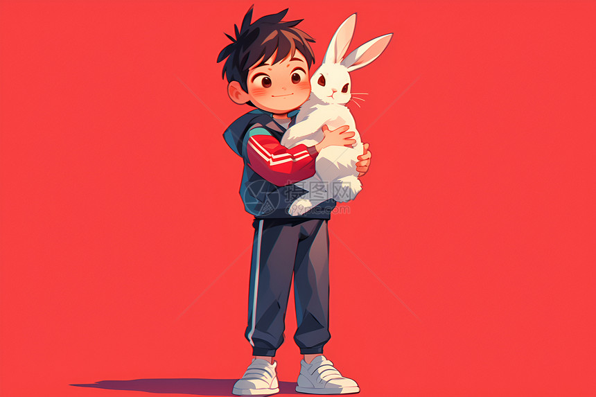 抱着兔子的少年图片