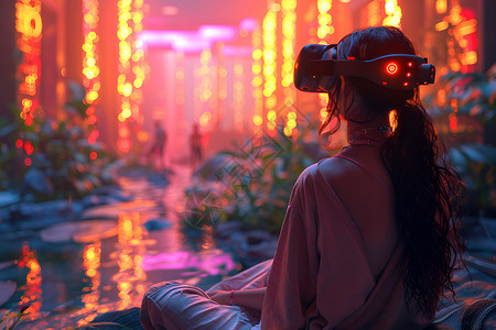 VR眼镜中的虚拟世界背景图片