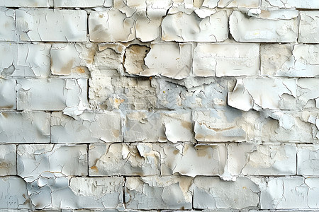 剥落的白砖墙背景图片