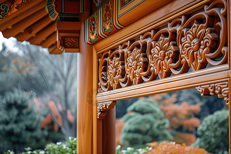 窗框雕花中国风窗户的艺术细节展示背景