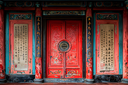 古朴雅致红漆门高清图片