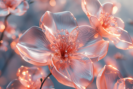 莲花盛开绚丽光影中的花海插画