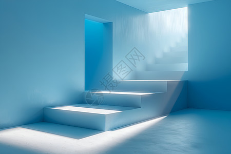 蓝色地板白色阶梯插画