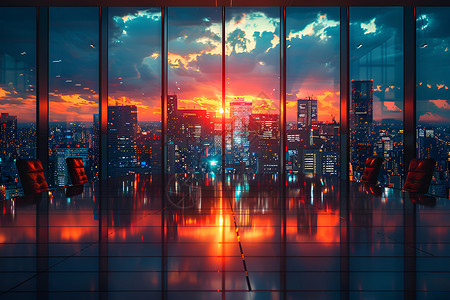 窗外都市窗外的城市夜景插画