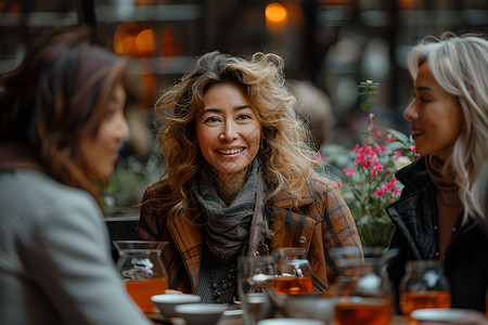 在茶室聊天的女人背景图片