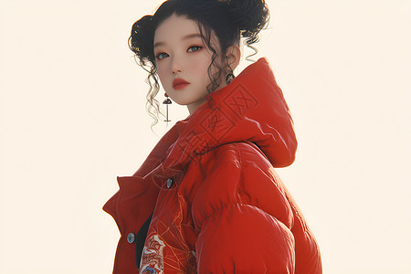 冬日红装女孩背景图片