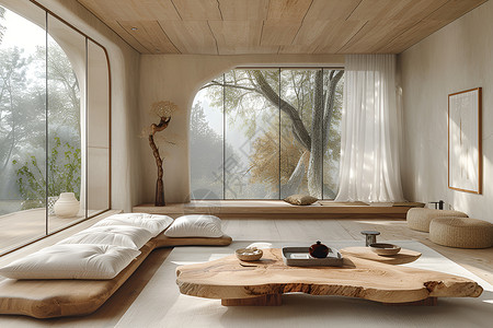 米色单个沙发宁静温馨的木制客厅背景