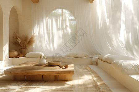 米色客厅窗边木纹光影背景