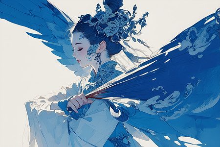 舒展舞姿美丽的蓝翼女神插画