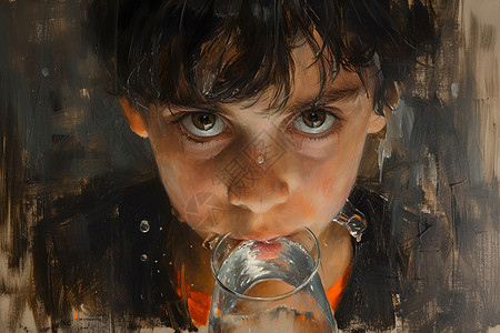 用水杯喝水的少年背景图片