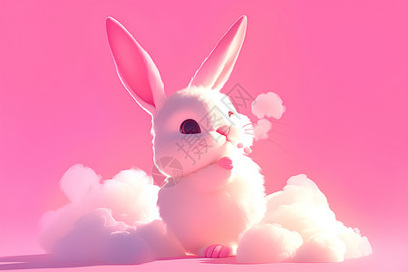 柔软舒适粉色世界中的兔子插画